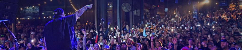 Musician interacting with crowd at live event