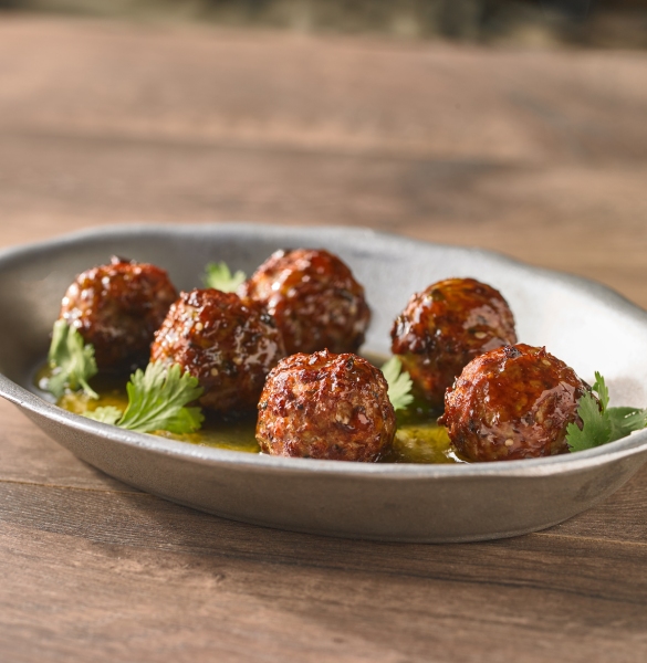 Wild Boar Meatballs Wild Boar Meatballs in a silver serving dish
